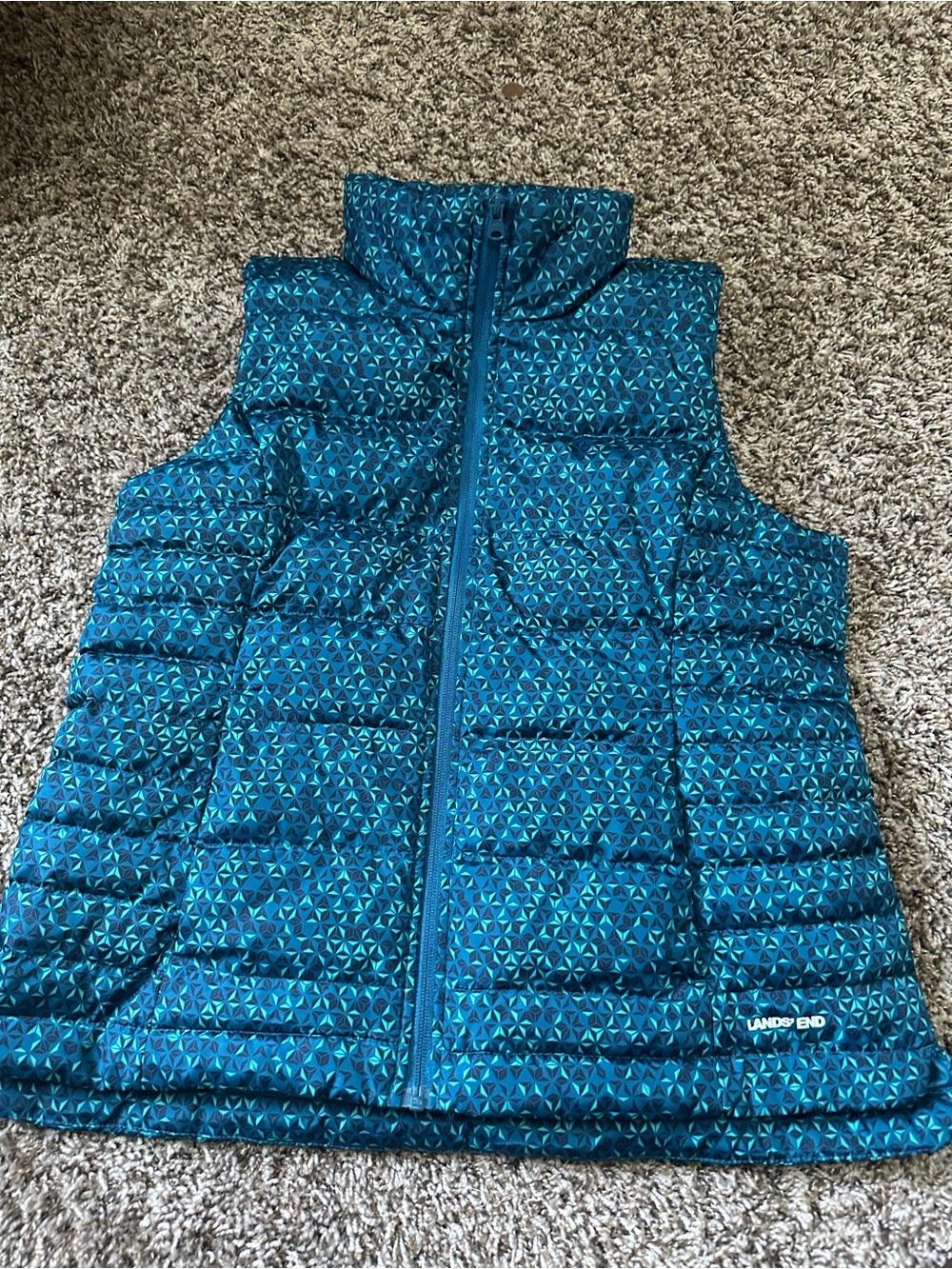 Lands' End Teal Patterned Girls' Puffer Vest